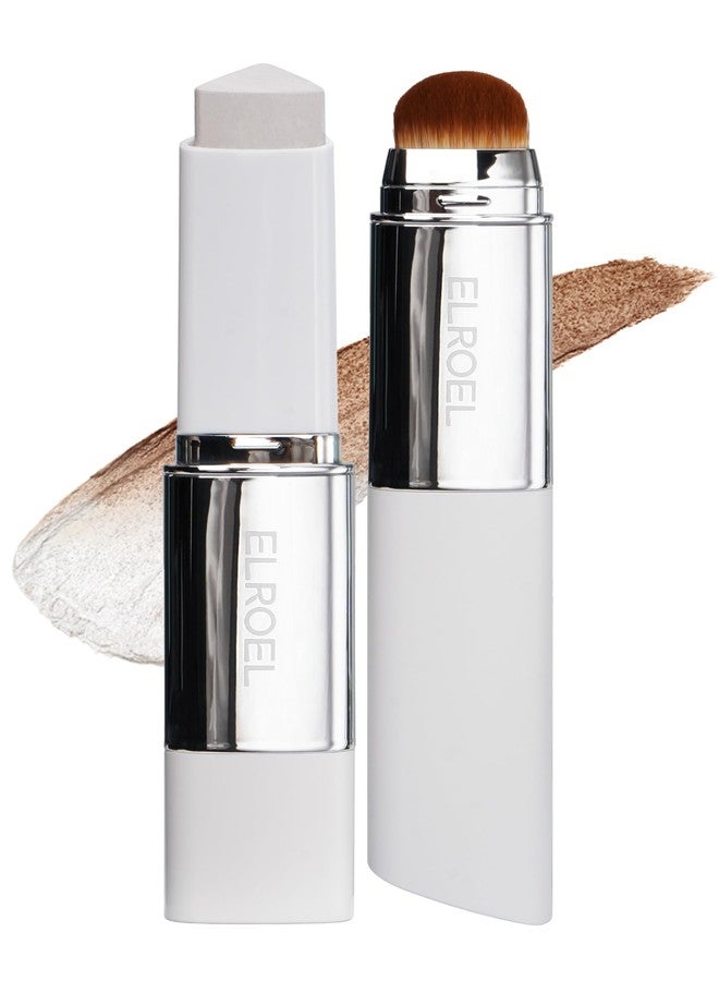 ELROEL Blanc Cover Cream Stick V White - Korean Color-Changing Foundation Stick with Volufiline - Medium to Full Coverage Dewy Finish Base Makeup - Dual-Ended with Detachable Brush (205 Deep) - Image 1